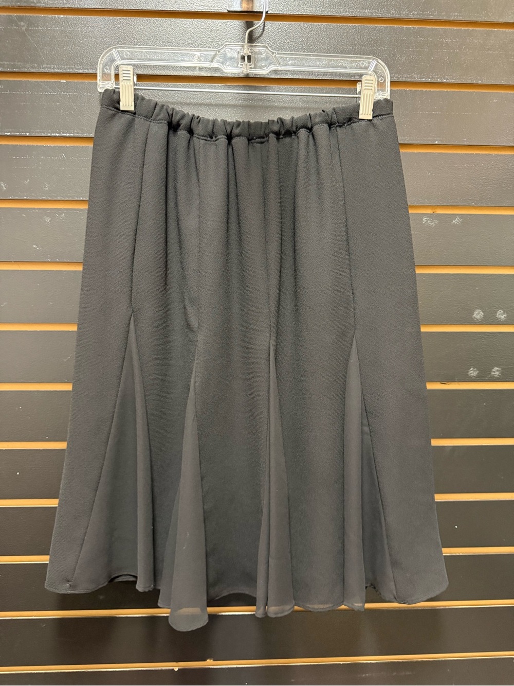 JBS Black Flared Midi Skirt Elastic Waist Chiffon Panel Insets No Size Tag